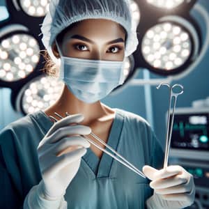 Expert South Asian Female Surgeon in Modern Operating Theatre