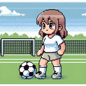 64-Bit Pixel Art Soccer Girl in Action