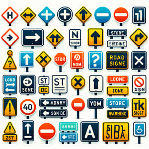 Diverse Signages: Road Signs, Store Signs, Informative Signboards