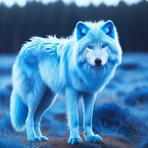 Vivid Blue Colored Wolf in Wilderness Landscape