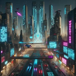 WORLD1688: Futuristic Cyberpunk Cityscape with Neon Lights