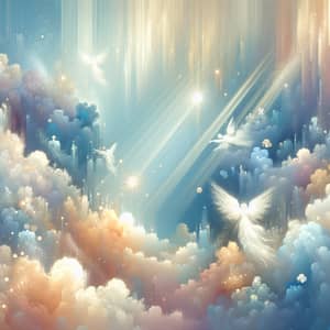 Heavenly Abstract Art: Soothing Ethereal Scene in Pastel Blues, Whites, and Golds