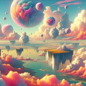 Fantasy Floating Islands Landscape in Vibrant Pastel Hues