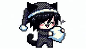 8-Bit Black Emo Cat in Pajamas | Pixel Art Fun