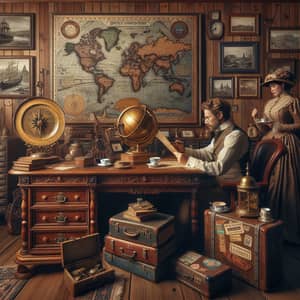 Vintage Travel Study Room Scene | Explore Old-world Charm