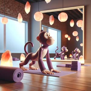 Animated Purple Monkey Yoga in Well-lit Studio