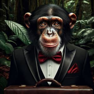 Sophisticated Chimpanzee in Black Tuxedo with Red Bow Tie