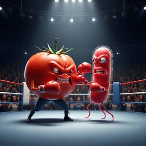 Angry Tomato vs Bacteria: Epic Boxing Battle Scene