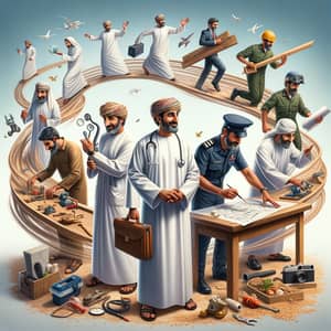 Whimsical Transformation of Omani Man as Various Professionals