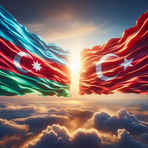 Azerbaijani and Turkish Flags Waving Proudly - Vibrant 4K Aerial View