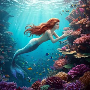 Colorful Mermaid Swimming Underwater