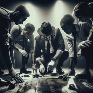 Multicultural Forensic Investigators Unraveling Crime Scene | Intriguing Noir Photography