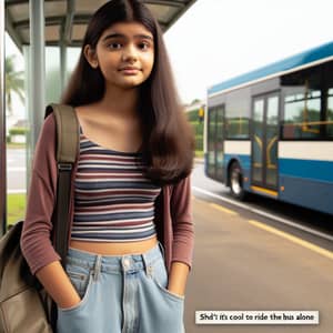 Adventurous 15-Year-Old Girl Sneaking on Board the Bus