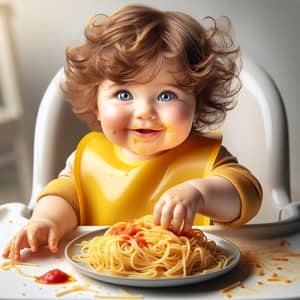 Joyful Baby with Spaghetti - Mealtime Fun