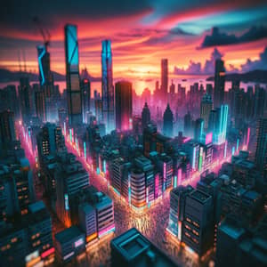 Futuristic Neon Cityscape at Sunset | Globalized Society View