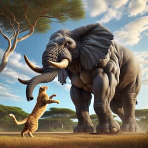 Muscular Cat vs Giant Elephant: A Playful Showdown