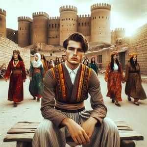 Kurdish Man in Traditional Attire at Ancient Castle | Emotional Portrait