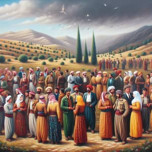 Kurdish People in Diverse Ethnic Clothes - Cultural Oil Painting