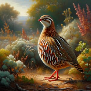 Keklik Red-Legged Partridge Oil Painting in Natural Setting