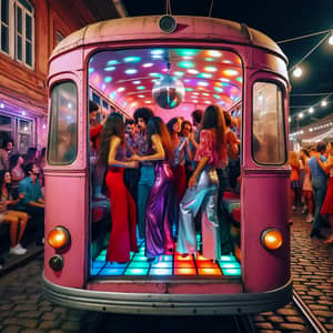 Vintage Disco Scene in Bubblegum Pink Streetcar