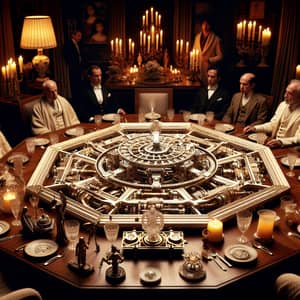 Intricately Designed Time Travel Mechanism in Luxurious Dining Room