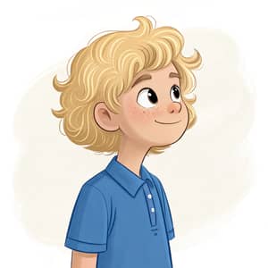 Blonde Fluffy Hair Boy in a Blue Shirt - 12 Years Old