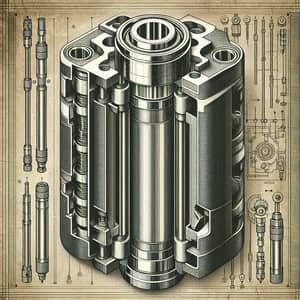 Detailed Illustration of a Hydraulic Cylinder for Mechanical Systems