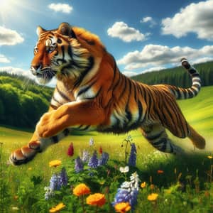 Tiger Runs Across the Field – Nature's Majesty