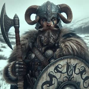 Nordic Warrior in Fur-Lined Armor | Winter Landscape