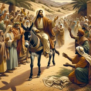 Palm Sunday Jesus Welcome: Historical Depiction on Donkey