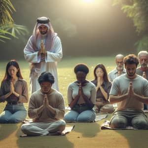 Multicultural Prayer Gathering in Serene Outdoor Setting