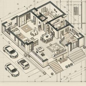 Architectural 2D Plan for House: 20m x 13m with Living Room, Dining Room, Kitchen & More