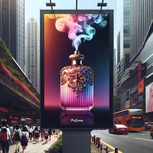 Vibrant Perfume Store Billboard on Urban Street | Buy Your Scent Here