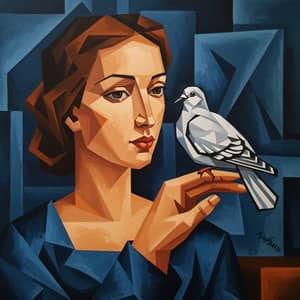 Cubist Painting: Woman with Bird Art