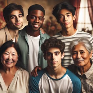 Multicultural Family Portrait in Warm Living Room