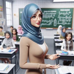 Passionate Woman Teacher Teaching in 3D Classroom Setting