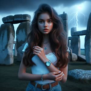 18-Year-Old Hispanic Girl at Stonehenge with Luminescent Glow