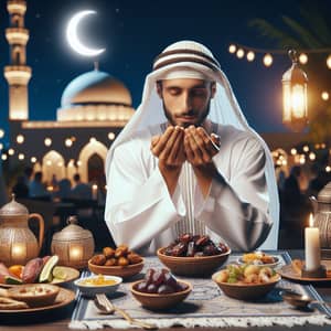 Muslim Man Celebrating Ramadan with Iftar Traditions