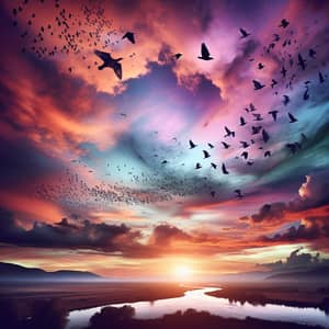 Migration: Birds in the Stunning Sunset Sky