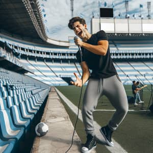 Energetic Hispanic Male Singer Performance at Argentinian Club Stadium