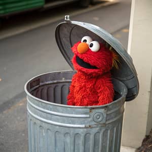 Red Muppet in a Trashcan - Fun & Whimsical