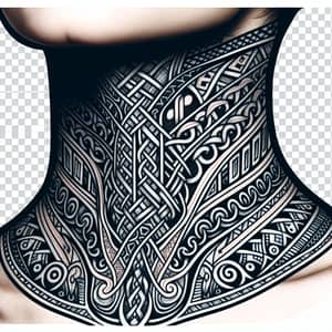 Detailed Nordic Neck Tattoo PNG - Traditional Scandinavian Art