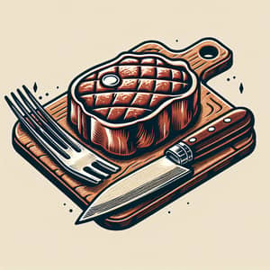 Juicy Steak Illustration with Knife and Fork | Butcher Shop & Restaurant