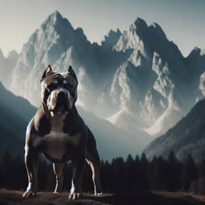 American Bully Dog Standing Tall with Majestic Mountain Range