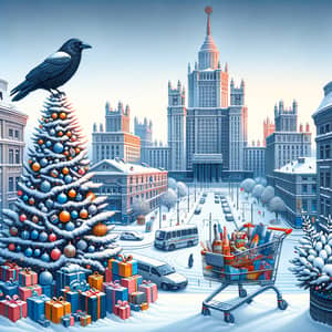 Snow-Covered Winter Scene in Moscow City | Festive Holiday Feel