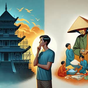 Vietnamese Man Contemplating Temple vs Charitable Work