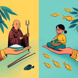 Vietnamese Girl Decision: Food for Monk or Saving Fish