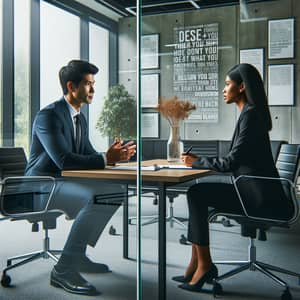 Corporate Office Environment - Appraisal Meeting in Glass-Walled Conference Room