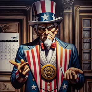 Elderly Uncle Sam Urges Tax Time - Governance Badge, Calendar