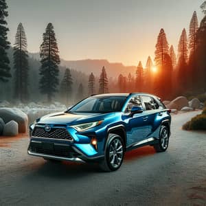 Sleek RAV4 in Vibrant Blue at Sunset